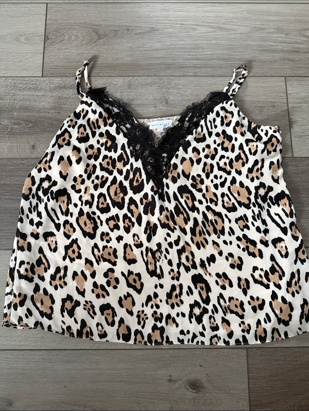 Socialite Black & Taupe Leopard-Print Lace Trim Cami
